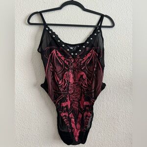 Killstar L / XL Goth Esoteric Baphomet Bodysuit Mesh + Metal Studded